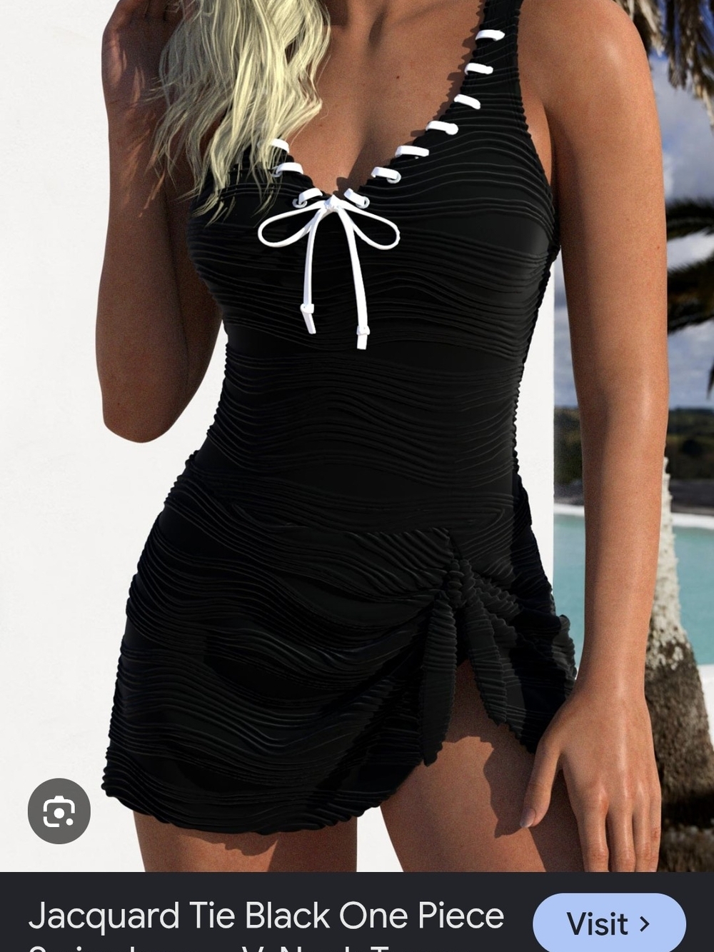 Black Jacquard Tie Women’s One-Piece Swim Bodysuit